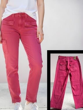 JAG ( 8 ) Vintage Pinkish Red High Rise Denim Cargo Side Ankle Zipper